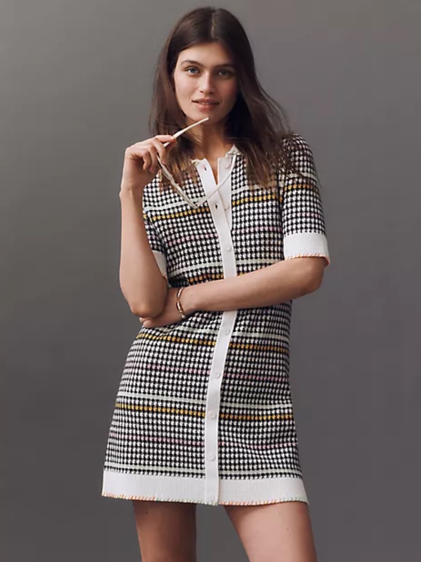 Maeve Buttondown Sweater Shift Mini Dress | Medium